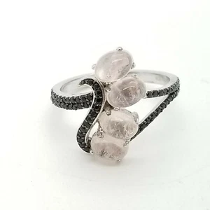 New PJC Sterling Silver 4 Pink Quartz Black Spinel Elongated Wave Ring Size 7 - Picture 1 of 10