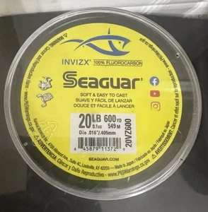 SEAGUAR INVIZX 100% Fluorocarbon Line 20lb/600yd Día.016”/.405mm - Picture 1 of 4