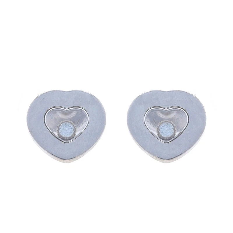 Chopard Happy Diamonds Icons Heart Stud Earrings WhiteGold 18k Rd.10ctw Floating - Image 1 of 4