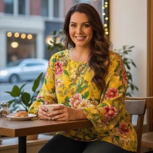 LOFT gelbe Bluse Blumenmuster Ballonärmel Rundhals Übergröße XXL romantisch - Bild 1 von 9