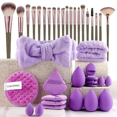 DYZI 40-Piece Purple Complete Makeup Brush Set Soft Brushes Beauty Blender & Puffs
