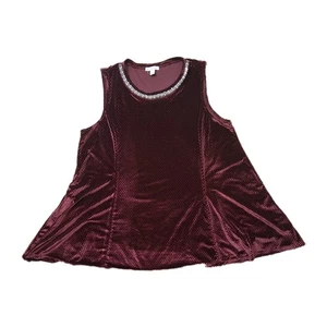 DB Tank Maroon Velvet Rhinestone Collar Flowy Boho Sz XL Shirt Blouse - Picture 1 of 12