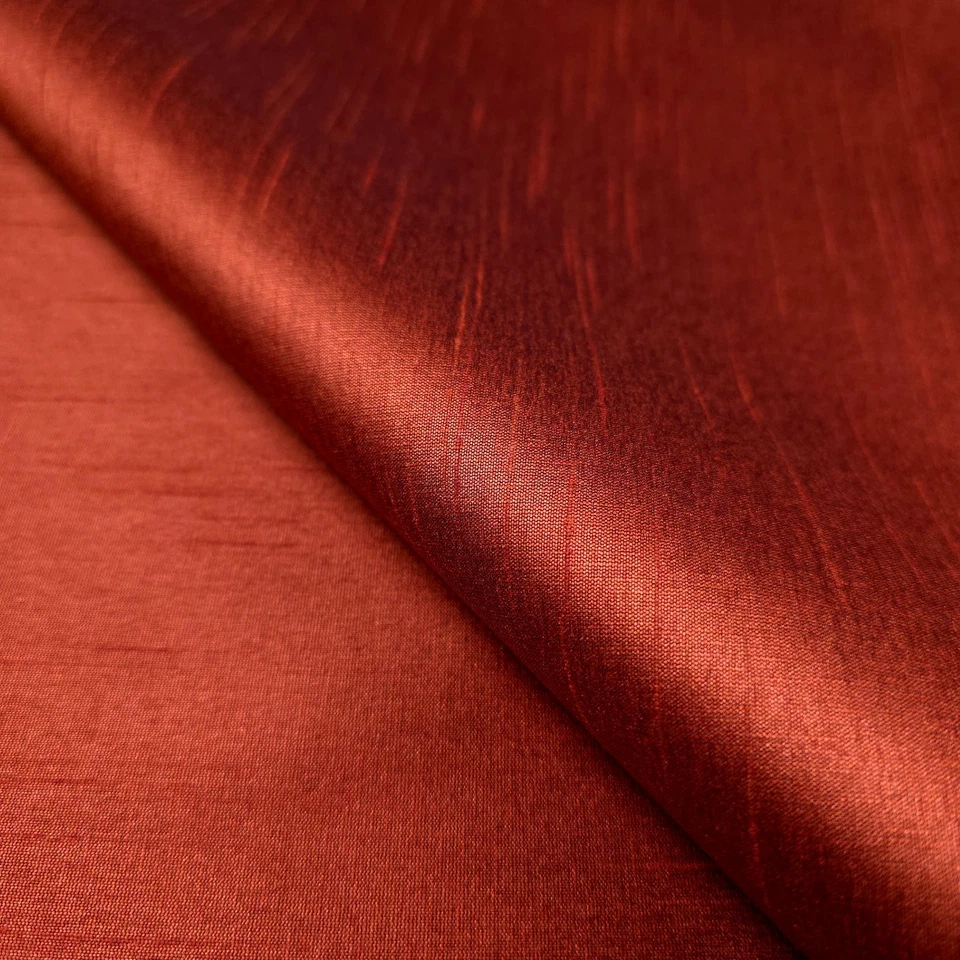 CINNAMON BARK FAUX SILK POLY DUPIONI FABRIC 58" BY THE YARD RED BROWN BLACK - Image 1 of 4