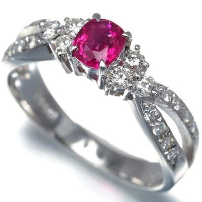 Ruby 0.50ct Diamond 0.34ct Cushion-cut Ring 900 Platinum - Image 1 of 4