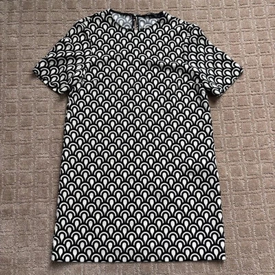 Zara Short Sleeve Shift Geometric Dress Women's S Black White Pullover Mod 60s - Image 1 of 4