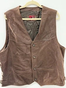 VTG Marlboro Mens XXL Brown 100% Leather Western Ranch Cowboy Waistcoat Vest - Picture 1 of 6