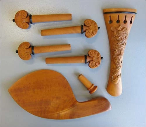 Accesorios para violín 4/4 de boj tallados a mano, clavijas/reposabrazos/pieza trasera/pinza final, dragón Foto 1 de 1