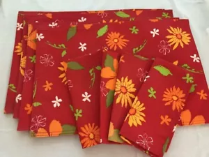 SET 4 placemats cloth napkins JC Penney Home orange yellow floral 19 x 13 - Picture 1 of 5