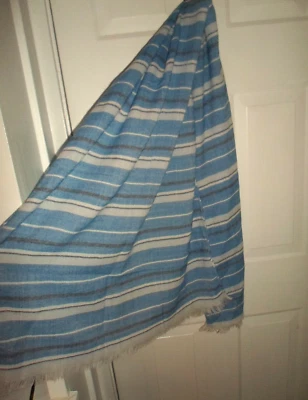 Ann Taylor Loft Acrylic 28"x76" Blue/White Striped Rectangle Scarf Fringe 70038 - Image 1 of 4