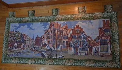 Sea Gull Tapestry Wall Hanging Canal European Romance Tabs Vintage Woven 81" - Image 1 of 4