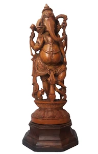 Antique Ganesh Hand Carved Wooden Sculpture 11.5” Hindu Indian Figurine Statue - Picture 1 of 13