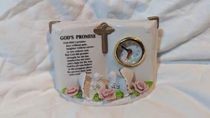 VINTAGE QUARTZ PORCELAIN HANDPAINTED GOD'S PROMISE FLORAL BIBLE DESK CLOCK 5 x 7 - Picture 1 of 2