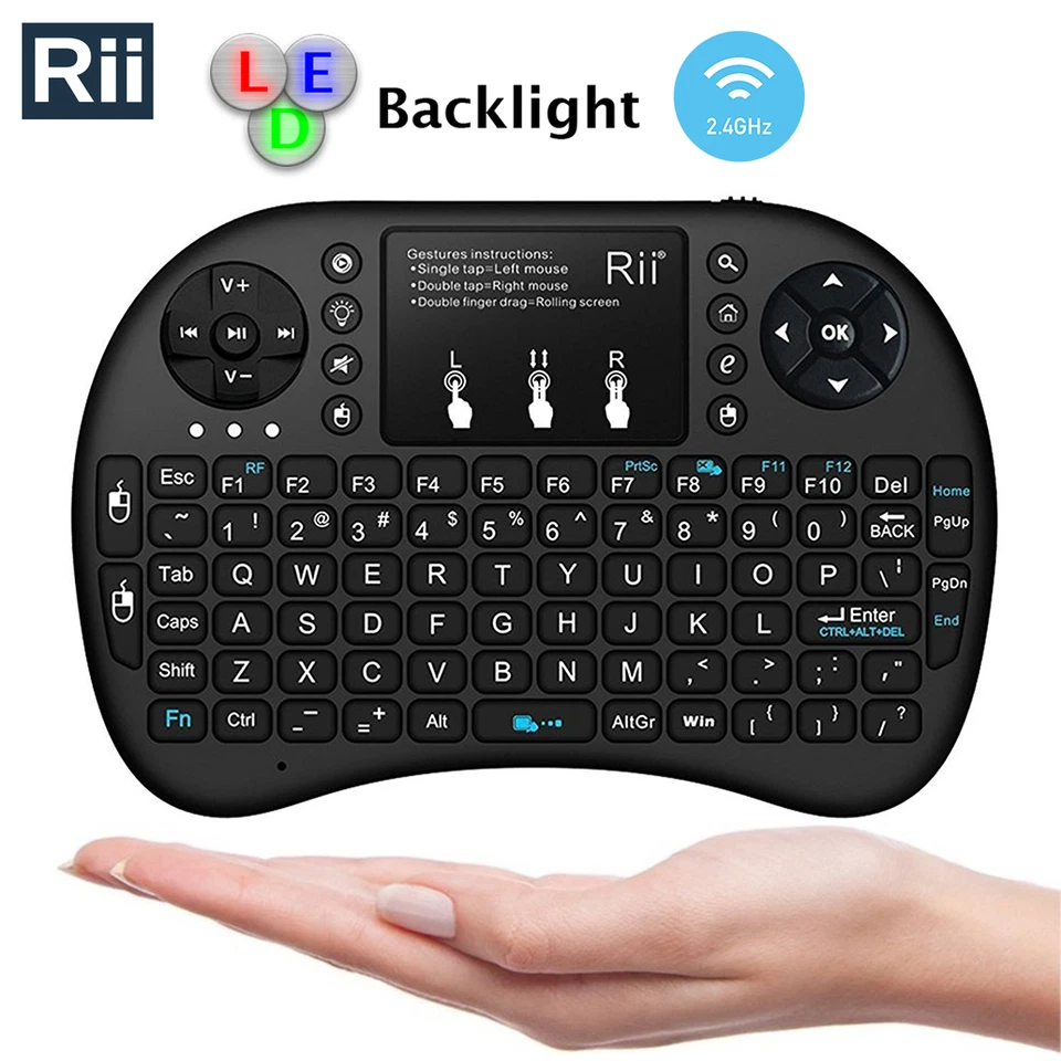Genuine Rii i8+ Wireless Mini Keyboard + Touchpad with Backlight for PC Smart TV - Image 1 of 4