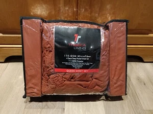 Juego de sábanas de bolsillo profundo Azores Home 4 piezas microfibra 110-GSM, óxido, reina - Imagen 1 de 15