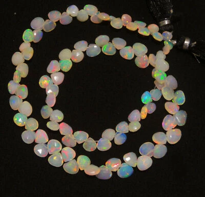 Natural Ethiopian Fire Opal Gem 5-6mm Size Faceted Heart Shape Briolette 14 Inch - Image 1 of 4