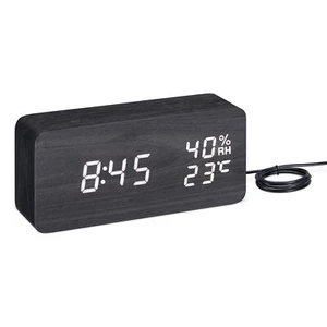 Reloj despertador digital con alarma temperatura fecha humedad cable USB negro - Imagen 1 de 8