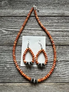 Collana di perle di ostrica spinosa arancione argento sterling con orecchini set regalo 18 pollici - Foto 1 di 12