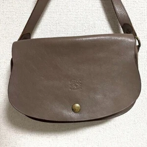 IL BISONTE Shoulder Bag Crossbody Bag Brown Leather Flap color Brown USED - Picture 1 of 9