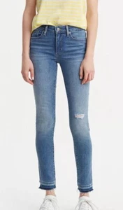Levi’s 711 Size 26 X 27 Skinny Distressed Ankle Raw Hem Denim Blue Jeans New - Picture 1 of 9