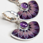 Boucles d'oreilles femmes violet turquoise argent 925 crochet perle goutte dangle bijoux