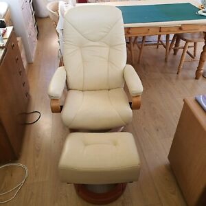 HIMOLLA LEATHER SWIVEL RECLINER CHAIR CREAM WITH MATCHING FOOTSTOOL