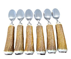Dining set desert spoons "Hunter" faux antler bone handle stainless steel 6 pc - Picture 1 of 8