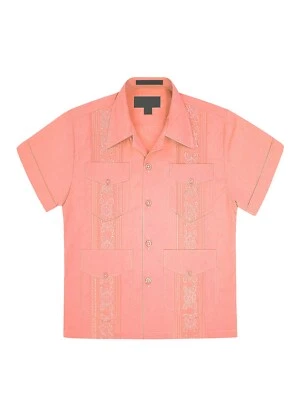 Boys Junior Guayabera Cuban Short Sleeve Embroidered 4 Pocket Shirt KID-OMEGA - Image 1 of 2