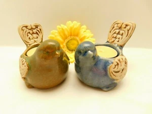 CERAMIC TEA LIGHT BIRDS WITH RAISED DECORATIVE FEATHER ACCENTS - Picture 1 of 6