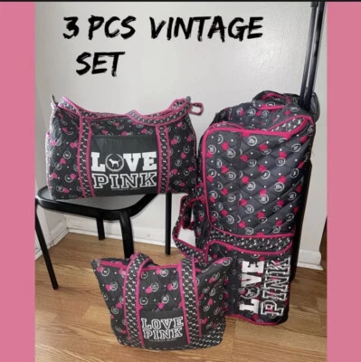 Bolso de Lona Acolchado Rosa Victoria's Secret Vintage 3 Piezas Equipaje con Ruedas Foto 1 de 4