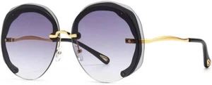 Fashion Oversized Rimless Round Sunglasses Women Clear Ocean Gradient Lens Shade - Picture 1 of 40