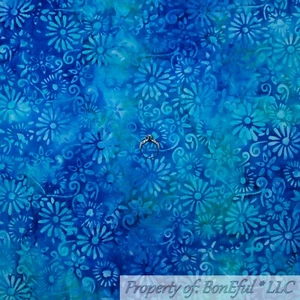 BonEful Fabric FQ Cotton Quilt Blue Aqua Green Flower Leaf Swirl Batik Dot Water - Picture 1 of 12