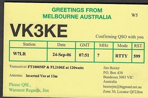 QSL Radio CARD"VK3KE,Jim Baxter,06,Greetings From",Melbourne,Australia(Q7259)