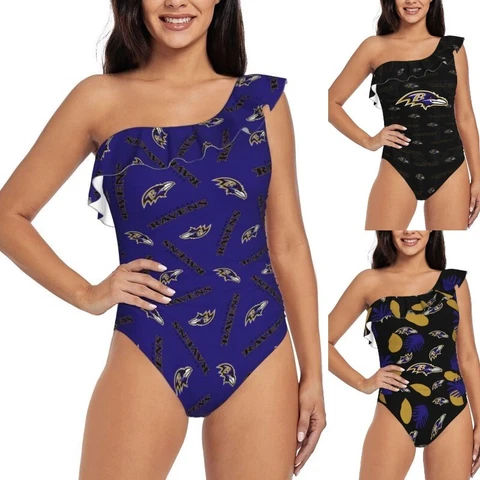 Baltimore Ravens One Shoulder Ruffle Swimsuits Sexy Women's Bikini Swimsuit Cover
