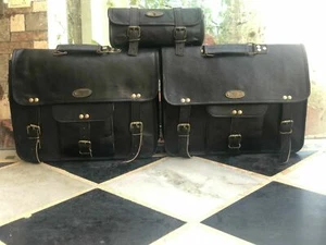Bags Leather Side Pouch Saddlebags Panniers 15 Inch Wide 3 Bags Motorcycle Large - Picture 1 of 7