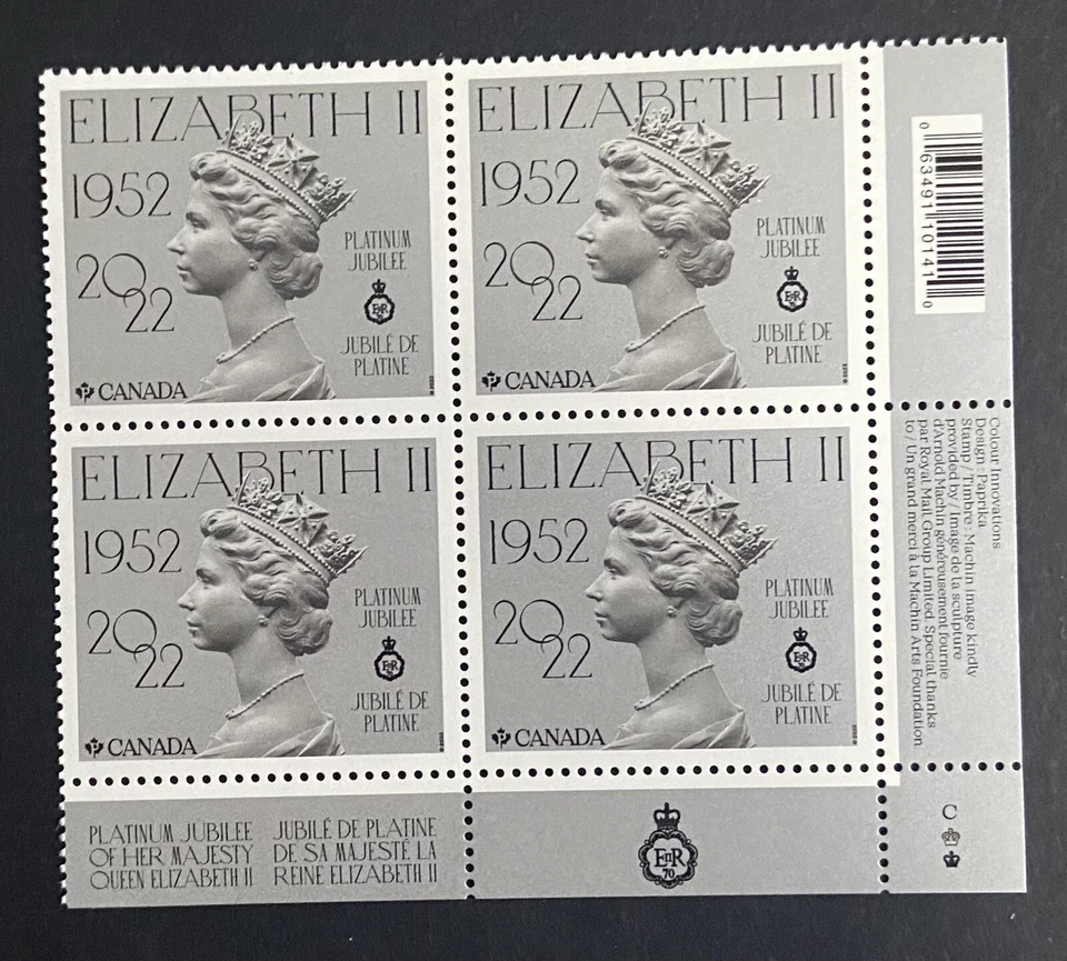 CANADA 2022 Queen Elizabeth Platinum Jubilee Machin LR -Block Of 4 - MNH CA2201 - Image 1 of 1