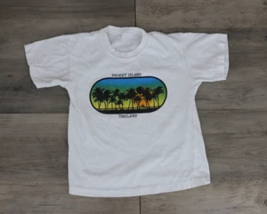 VINTAGE Kids Youth Size Small 5/6 Pullover T-Shirt Phuket Island Thailand White - Picture 1 of 6