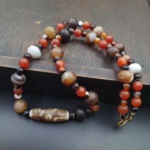 AA Antique 9 eyes Dzi Indo Tibetan Soleimani Agate Beads, Beaded Necklace - Picture 1 of 24