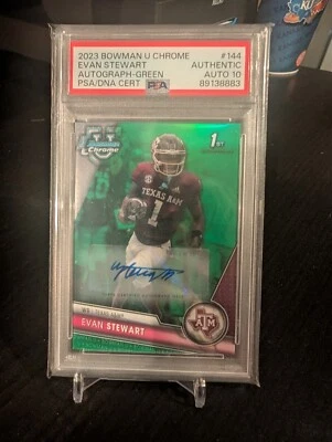 Evan Stewart Green Auto /99 2023 Bowman Chrome U University PSA Graded - Image 1 of 2