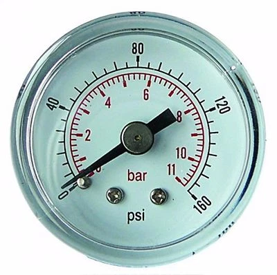 WREKIN 50mm Pressure Gauge 1/4" BSP BACK ENTRY 0-160 PSI 10 Bar AIR OIL DRY GC5010/04