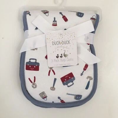 NUEVO Paquete de 3 herramientas de paños para eructos para bebés rayas azules lisos | Pato pato ganso Foto 1 de 4