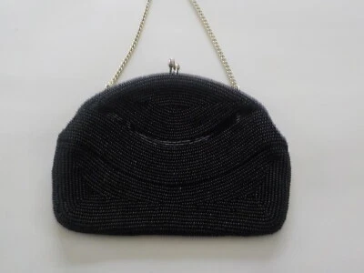 Monedero de noche vintage negro con cuentas y marco de metal Foto 1 de 4