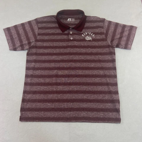 Montana Grizzlies Polo Shirt Mens XL Russell Red Golf Striped Heather Athletic Cover