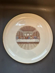 Religiöser Teller Jesus Das letzte Abendmahl 22 Kt Gold 10" Vintage Ostern Christentum - Bild 1 von 4