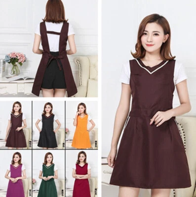 Women Nurse Dress Beautician Uniform Work Clothes Service Staff Pinafore Apron - Image 1 of 2