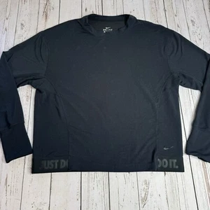 Camiseta corta Nike DriFit manga larga calce cuadrado para mujer pequeña negra solo hazlo - Imagen 1 de 10