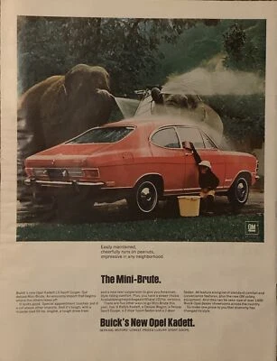1968 Buick Opel Kadett PRINT AD Elephants Monkey Washing Car VTG 60s Mini Brute - Image 1 of 4