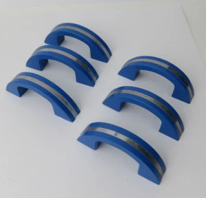 6 Atomic Age Blue Drawer Pulls 2.75" Mid Century Chrome Stripe Handles - Picture 1 of 7