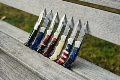 Lot Of 7 Damascas Folding Pocket Knives - Image 1 of 4