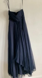 COAST NAVY BLUE SILK STRAPLESS FIT & FLARE MAXI LONG EVENING GOWN DRESS SIZE:12 - Picture 1 of 19