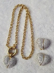 Vintage Goldtone & Glass Crystal Rhinestone Pendant, Necklace, Clip On Earrings - Picture 1 of 6
